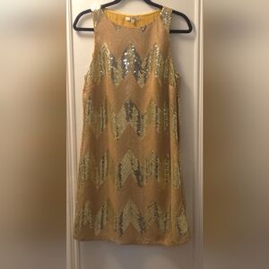 BB Dakota Gold Sequin Chevron Shift Mini Dress